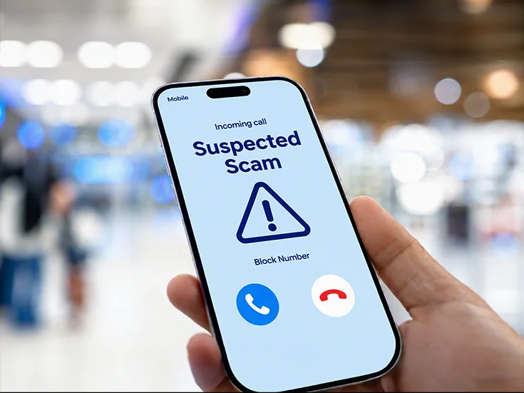 Smart phone with scam message and light blue screen